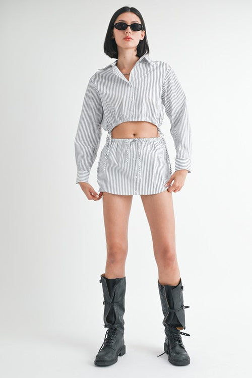 DRAWSTRING MINI SKORT WITH BUTTONS