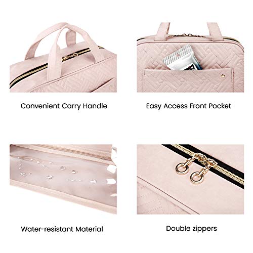 BAGSMART Large Toiletry Bag Travel Bag with Hanging Hook, Water-resistant Makeup Cosmetic Bag Travel Organizer for Accessories, Shampoo, Full Sized Container, Toiletries