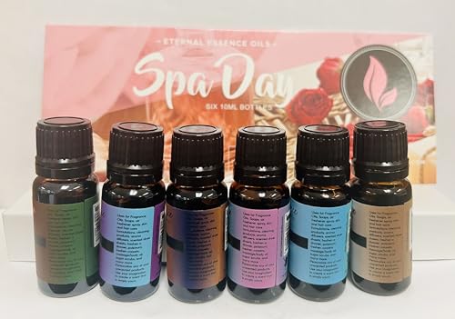 Eternal Essence Oils Spa Day Set of 6 Premium Fragrance Oils - Lavender Breeze, Sweet Rain, Coconut Sandalwood, Black Fig & Honey, Patchouli Saffron and Spa - for Candle, Soap Making, & More