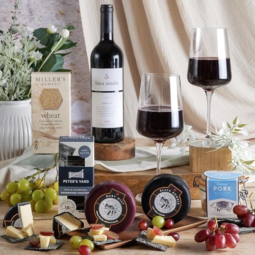 Cheese and Wine Hamper, With Pate - Award Winning Snowdonia Cheese, Rioja Red Wine, Pate Gift Hamper Basket | Food Hampers For Men, Red Wine Gift Set, Hampers For Men & Women, by Clearwater Hampers