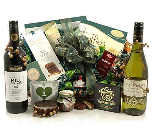 Christmas Wine & Food Hamper – Wine, Food, Chocolates & Cookies – Christmas Basket for Friends, Family, Staff & Co-Workers