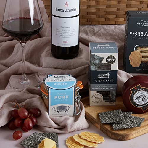 Cheese and Wine Hamper, With Pate - Award Winning Snowdonia Cheese, Rioja Red Wine, Pate Gift Hamper Basket | Food Hampers For Men, Red Wine Gift Set, Hampers For Men & Women, by Clearwater Hampers