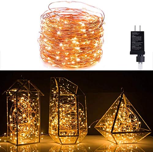 Minetom Fairy Lights Plug in, 33Ft 100 LEDs Waterproof Silver Wire Firefly Lights, Adaptor Included, Starry String Lights for Wedding Indoor Outdoor Christmas Patio Garden Decoration, Warm White