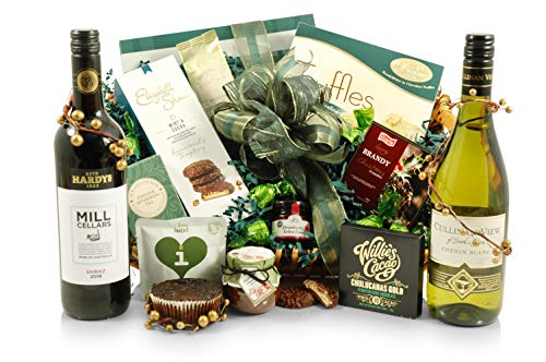 Christmas Wine & Food Hamper – Wine, Food, Chocolates & Cookies – Christmas Basket for Friends, Family, Staff & Co-Workers