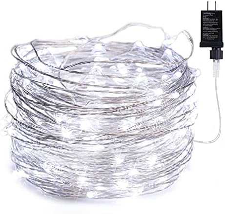 Minetom Fairy Lights Plug in, 33Ft 100 LEDs Waterproof Silver Wire Firefly Lights, Adaptor Included, Starry String Lights for Wedding Indoor Outdoor Christmas Patio Garden Decoration, Warm White